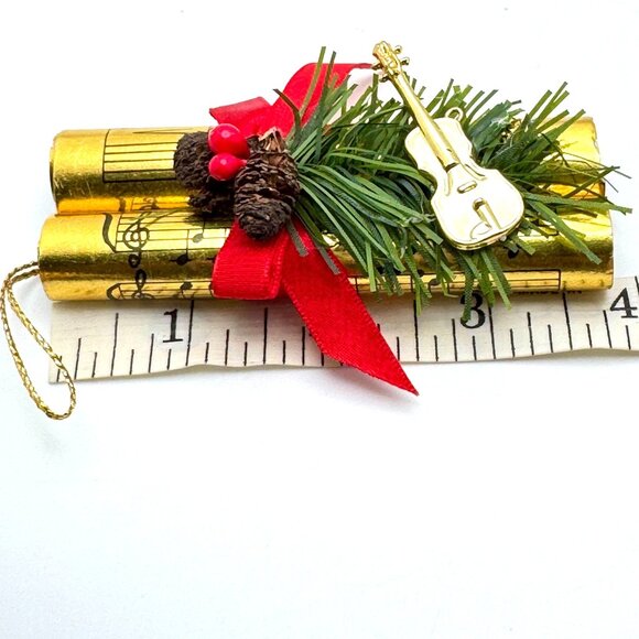 Vintage Midwest Christmas Music Sheet Violin Ornament Acorn Berries Ferns Ribbon - Picture 2 of 9